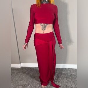 Two-piece dark red pencil dress
